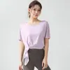 Camiseta deportiva de manga corta con abertura, estilo nuevo, holgada para mujer, secado rápido, para correr, entrenamiento, fitness, ropa ligera para Pilates y yoga
