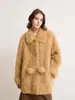 Abrigo de Piel de Cordero Rizado Integrado con Cierre Magnético de Broche para Mujer, Otoño e Invierno, con Pompones, Cuello de Atar, Engrosado