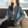 Jaqueta Jeans Nova Chinoiserie Feminina 2024 Temporada de Inverno Nova Popular Estilo Nacional Abotoada Manga Longa Top da Moda