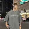 220g Algodão Americano Manga Curta Masculina Marca de Moda High Street Verão Design de Nicho Camiseta Retro Solta Estampada Masculina