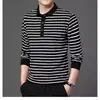 Polo de primavera y otoño para hombre, moderno, a rayas, con solapa de color contrastante, camiseta de manga larga para hombre, estilo coreano, corte ajustado, camiseta interior juvenil, ropa de otoño