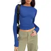 Camisa Casual Feminina Popular Europeia e Americana de Manga Longa para Primavera e Outono Cor Sólida Slim Fit Pulôver Top Roupas de Rua Femininas Camada Base