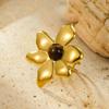 Anillo abierto de acero inoxidable con diseño de pétalos irregulares, chapado en oro de 18 quilates, con piedra natural, estilo INS, combinable con todo, para mujer.