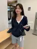 Moletom com capuz e zíper em tricô waffle estilo coreano cor verde limão, modelagem solta, casual, cardigã estilo preppy, blusa de outono feminina