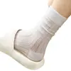 Calcetines para verano, estilo fino, calcetines holgados, hilo de algodón puro, calcetines de media pantorrilla, de malla, antiolor, primavera, calcetines largos blancos, estilo ballet