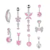 Anel de Umbigo em Aço Inoxidável Joia para Body Piercing Conjunto de 9 Peças Borboleta Flor Studs de Umbigo Mais Vendidos no Aliexpress com Zircônia