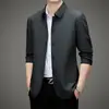 Jaqueta Masculina de Meia-Idade Casaco Top Casual de Negócios Primavera e Outono Jaqueta Masculina Casaco Lapela Botão Escondido Curto Vestido de Pai