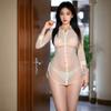 Flame Desire Lencería Sexy Cuello Solapa Sexy Espalda Hermosa V Profunda Encaje Abertura Transparente Camisa de Oficina Secretary Falda Corta 6870