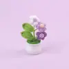 Puff de mesa de lã acabado mini flor de lã em vaso crochê à mão flor artificial decoração de carro casa presente