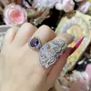 Anillo Camellia's New Gilt Butterfly Starry Zirconio Chapado en Oro de 18K Super Brillante Alas Asimétricas Completamente Incrustadas de Diamantes