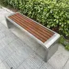 Banco de parque, tumbona exterior, banco largo de madera plástica anticorrosión de acero inoxidable para patio, asientos públicos exteriores para plazas y zonas residenciales