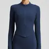 Nueva chaqueta deportiva de yoga lulu estilo europeo y americano, mismo modelo OEM, top deportivo exterior de manga larga ajustado para mujer, hecho a medida