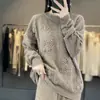 Crochê Indústria Pesada Outono e Inverno Novo Caxemira Feminino Gola Redonda Vazado Solto Slim Suéter Base Tricô Suéter Engrossado
