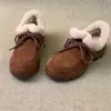 Mocassins Únicos com Solado Grosso e Forro de Lã para Mulheres, Novo Modelo 2026, Cadarço, Quente, Versátil, Sapatos Individuais Peludos, Sapatos de Algodão, Botas de Neve