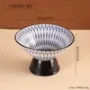 Tigela de chá de porcelana azul e branca estilo japonês com pé alto, fruteira de cerâmica novo estilo chinês, tigela de lanche para sala de chá para frutas secas e doces