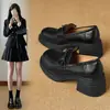 Mocasines negros de tacón alto con camelia para mujer, nuevo estilo 2026, zapatos pequeños de piel, tacones gruesos, elegantes, casuales y versátiles planos para mujer