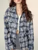 Ropa Exterior Nueva de Manga Larga Primavera y Otoño 2025, Top Estilo Retro Perezoso, Camisa de Cuadros Tie-Dye Azul con Flecos