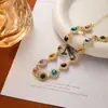 Estilo Retro de Lujo Ligero Cadena para Clavícula Redonda con Forma de Gota de Agua Incrustada con Diamantes de Colores, Personalidad de Nicho, Súper Brillante, Gama Alta, Collar Elegante