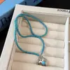 Collar con Colgante de Corazón Azul Turquesa y Candado Estilo Francés en Tono Oro Rosa para Mujer, Exquisito Diseño de Nicho Cadena Versátil para la Clavícula Moderna