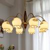 Lámpara de araña de estilo antiguo medio para sala de estar, creativa, de madera maciza, para comedor, estilo japonés, estilo retro americano, lámpara de cristal con flores de color cobre para casa de familia.