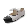 Zapatos Planos de Color Bloque con Lazo y Boca Poco Profunda para Mujer, Nuevo Estilo Otoño, Piel de Vaca de Primera Capa, Zapatos Mary Jane con Punta Redonda y Boca Poco Profunda para Mujer