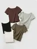 Camiseta de Algodón Puro con Hombro Todo-partido para Mujer, Ropa de Verano Exterior, Cuello U, Hilo de Alta Elasticidad, Ajuste Delgado, Ajuste Delgado Talla Grande, Manga Corta, Camiseta Básica