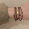 Pulsera Tejida de Cuerda Color Marrón Maillard Elegante Retro Estilo Étnico Pulsera con Cuentas para Mujer