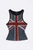 Aliexpress Roupa de Verão Sexy Transfronteiriça Europeia e Americana Regata com Estampa de Bandeira Estilo de Rua Feminino Slim Fit Regata Color Block