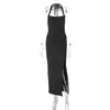 Roupas Femininas Mais Vendidas na Europa e América Moda Outono 2026 Vestido Sexy de Cor Sólida com Costas Abertas, Fenda e Cadarço Slim Fit Feminino Atacado