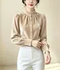 Primavera 2026 Estilo Nuevo de Celebridad de Internet Moda Terciopelo Francés Elegante Socialité Mangas Abullonadas Volantes Cuello Semi Alto Camisa