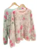 Suéter de cashmere jacquard com gola redonda em flanela para mulheres, novo estilo outono/inverno, pulôver, padrão floral, grosso e quente, adequado como camada interna