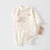 Macacão de bebê aberto na frente para primavera e outono, roupa sem costura de algodão puro de manga longa para bebês, roupas para recém-nascidos Classe A