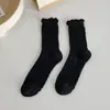 Meias Personalizadas para Mulheres na Primavera e Verão, Meias JK Versáteis de Cano Médio, Renda de Cânhamo, Boca Larga, Listras, Trilha Sonora, Sapatos da Sorte, Preto e Branco, Longas Femininas