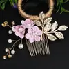 Peine para el Cabello Hoja Dorada Transfronterizo Accesorios para el Cabello Hecho a Mano Set de Novia Peine de Flores Pasador Joyería