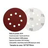 Folha de lixa de flocagem de 5 polegadas e 8 furos transfronteiriça disco de lixa de polimento de areia vermelha com verso autoadesivo para moinho de ar fabricantes de discos de lixa