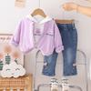 Menina 2024 Novo Conjunto de Três Peças Moderno e Fofo para Bebê Menina de Um Ano Primavera e Outono Roupa Infantil Doce e Fofa Dropshipping