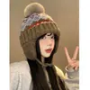 Sombrero de Lana Popular Fair Isle para Proteger los Oídos en Otoño e Invierno para Mujer, Sombrero Grueso y Cálido Tejido Baotou Lei Feng, Moda al por Mayor