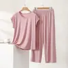 Camiseta de Manga Corta Fina de Modal para Mujer, Cuello Redondo, Sencilla, Cómoda, Holgada, Tallas Grandes, Top Transpirable