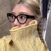 Vintage Big Frame Love Cat's Eye Black Frame Óculos Miopia Feminina Advanced Sense Plain Fare Face Cat's Eye Frame