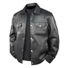 Chaqueta de Cuero Versátil para Hombre Casual Clásica Solapa Moda Caballero Británico Versátil Chaqueta de Motocicleta High Street