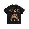 Camiseta de Manga Curta Estampada Retro Hip Hop Transfronteiriço Marca Americana High Street Moda Casual Solta Camiseta de Manga Curta para Casal Masculina e Feminina