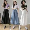 Fotos reales de la nueva colección de verano: pantalones de pierna ancha y pantalones de falda de nueve puntos de gasa plisada, elegantes, adelgazantes, de cintura alta y fluidos para mujer