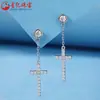 Novos Brincos Studs de Prata Esterlina S925 com Moissanita, Moda, Totalmente Cravejados com Diamantes, Retangulares, Cruzados, Modernos