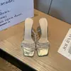 Sandalias de Tacón Alto con Pedrería Plateada Estilo Hada para Mujer Verano Tacón Delgado Correa Cruzada Cristal Transparente 2024 Sandalias Lujo Ligero