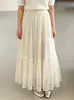 Falda elegante de cintura elástica para mujer de talla grande, estilo otoño 2026, versátil falda larga plisada de malla para mujeres de talla grande