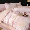 Conjunto de Quatro Peças Simples de Algodão Puro para Outono e Inverno Espessado Escovado Capa de Edredom Listrada Estampada Lençol de Cama Roupa de Cama para Quarto