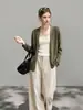Cárdigan casual verde estilo coreano con protección solar para mujer, chal fino de punto para principios de otoño 10727