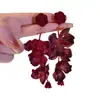 Aretes Largos de Rosa Roja, Aretes Retro Exagerados Estilo Vacacional para la Playa, Aretes de Bata para Mujer, Súper Hada