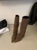 Encuentro de Primera Temporada Estilo Coreano Punta Puntiaguda Tacón de Bloque Botas Largas Botas de Mujer Otoño Invierno 2026 Aumento de Altura Interior Gamuza Botas de Jinete Botas Adelgazantes
