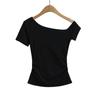 656-25 Início da Primavera Novo Estilo Europeu e Americano Verão Garota Quente Casual Sexy Um Ombro Pregueado Slim Manga Curta Camiseta Básica